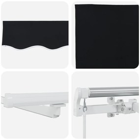 Kézi behúzható napellenző LED világítással Fekete 450x300 cm