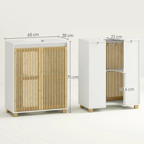 HOMCOM Mosdó Alatti Fürdőszoba Szekrény Tároló Egység Mosdó Peddasztához - Bambusz Rácsos Ajtós Képműhely, 60 x 30 x 75 cm, Természetes Fa Hatás | Aos