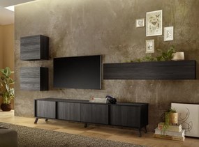 CITY Négyajtós TV-állvány, fekete, laminált vázzal és előlapokkal