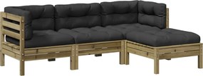 vidaXL 4 részes impregnált fenyőfa kerti ülőgarnitúra párnával