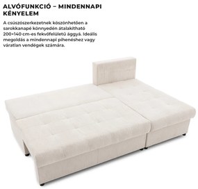 Venezia sarokkanapé, kordbársony, univerzális oldal, bonell töltet, bézs