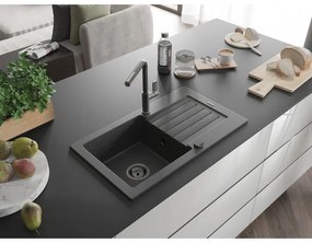 Mexen Pablo, 1 kamrás gránit mosogató 752x436x161 mm és Flora mosogató csaptelep, fekete foltos, 6510-76-670401-08-B
