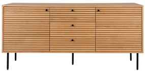 Kyoto komód 3 fiókkal, 2 ajtóval, tölgyfa furnér, natúr, fekete fém lábakkal, 150x40x74 cm