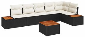 vidaXL Kerti Kanapé Szett párnával 7 pcs Fekete Poli rattan