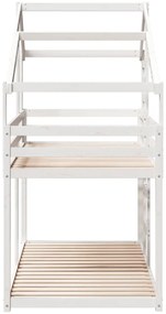 fehér tömör fenyőfa ágy emelettel és tetővel 90 x 190 cm