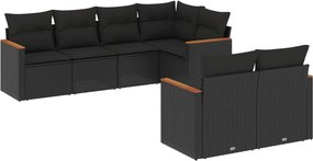vidaXL 7 részes fekete polyrattan kerti ülőgarnitúra párnával