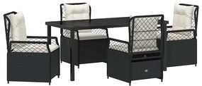 vidaXL Kert étkező szett 5 pcs Fekete polirattan
