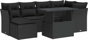 vidaXL 7 részes fekete polyrattan kerti ülőgarnitúra párnával