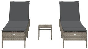 3 részes szürke polyrattan napozóágy szett párnával