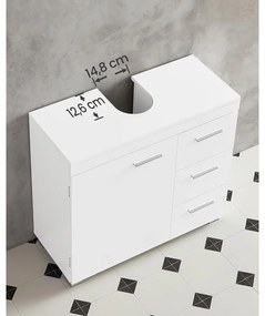 Mosdó alatti szekrény, fürdőszobai szekrény 3 nagy fiókkal, 30 x 70 x 64 cm, fehér