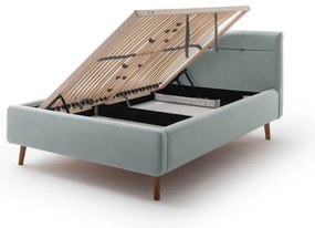 Világoskék kárpitozott ágyneműtartós franciaágy ágyráccsal 140x200 cm Lotte – Meise Möbel