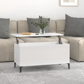 Magasfényű fehér szerelt fa dohányzóasztal 90x44,5x45 cm