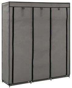 szürke szövet ruhaszekrény rekeszekkel és rudakkal 150x45x175cm