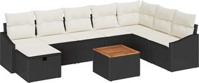 vidaXL Kerti Kanapé Szett párnával tárolóval 9 pcs Fekete Poli rattan
