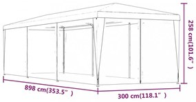 zöld HDPE rendezvénysátor 8 hálós oldalfallal 3x9 m