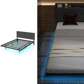 Fém ágykeret LED világítással, töltőállomással