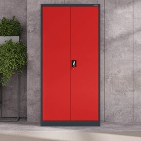 Fém iratszekrény JAN, 900 x 1850 x 400 mm, antracit-piros