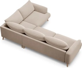 Bézs bársony sarokkanapé (jobb oldali-L alakú) Naomi – Micadoni