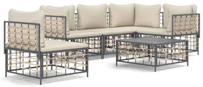 6 részes antracitszürke polyrattan kerti ülőgarnitúra párnákkal