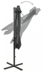 antracitszürke konzolos napernyő rúddal és LED-fényekkel 250 cm