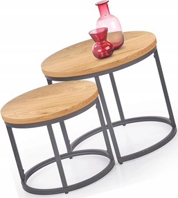 Villago Dohányzóasztal Kerek Tölgy 2DB 2IN1, Loft Fekete 53 x 53 x 45cm