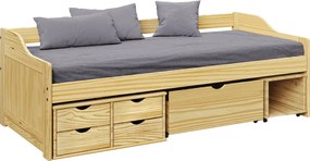 Ágy tárolóhellyel, természetes, tömörfa, 90x200, MAXI NEW