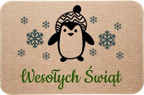 Lábtörlő lenvászon Karácsonyi Vidám pingvin Boldog Karácsonyt kíván