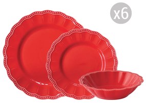 Elite prémium piros 18 részes porcelán étkészlet