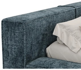 Szürkéskék kárpitozott ágyneműtartós franciaágy ágyráccsal 140x200 cm Voliera – Maison de Rêve