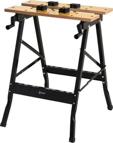 DURHAND Összecsukható Munkaasztal 4 Rögzítőfurattal Fűrészeléshez Házi Karpentermunkákhoz Vas MDF Támogatás 70 kg 56x62x75 cm Natúr Fekete | Aosom