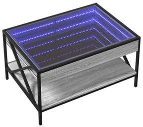 Szürke sonoma végtelen hatású LED-es dohányzóasztal 70x50x38 cm