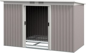 Outsunny Kültéri Kertiház 3,2 m² 280x130x172 cm Csúszóajtós Kertiház Dőlt Tetővel Megerősített Alap (Padló külön kapható) és 2 Ablakkal Világosszürke