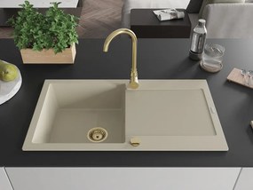 Mexen Leo gránit mosogató egykamrás csepegtetővel 900 x 500 mm, bézs, arany szifon - 6501901010-69-G