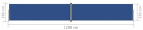 kék behúzható oldalsó napellenző 180 x 1200 cm
