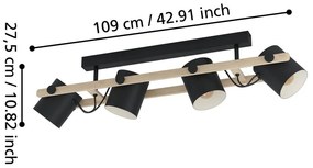 Fekete-natúr színű mennyezeti lámpa fém búrával 10x19 cm HORNWOOD – EGLO