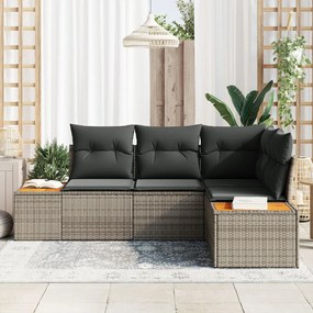 4 darabos kerti kanapé szett párnákkal, szürke poli rattan akáccal