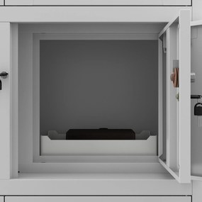 Fém iratszekrény széffel, vitrinnel és fiókokkal FILIP, 900 x 1850 x 400 mm, szürke