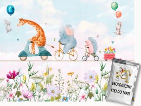 Fotótapéta Flizelina Gyerekek Állatok Kirándulás Kerékpár Virágok 300x210 ragasztó