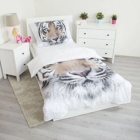 Fehér-szürke egyszemélyes pamut gyerek ágyneműhuzat 140x200 cm White Tiger – Jerry Fabrics