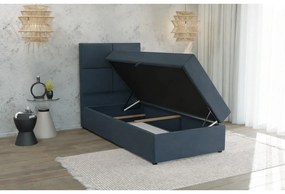 Sötétkék kárpitozott ágyneműtartós egyszemélyes ágy ágyráccsal 80x200 cm Lena – Ropez