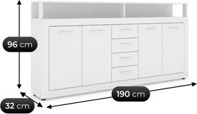 BLAGO komód 190 cm fehér