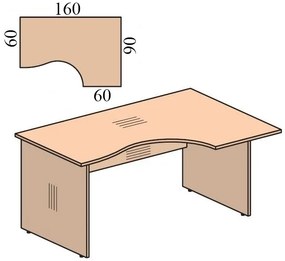 Impress ergonomikus asztal 160 x 90 cm, jobb, juhar