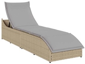 Összecsukható napozóágy párnával és tárolóval bézs polyrattan