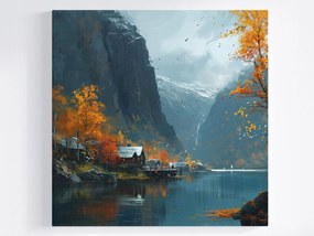 Vászonkép Canvas Skandinávia Norvégia Fjord Hegyek Ősz Kilátás 80x80