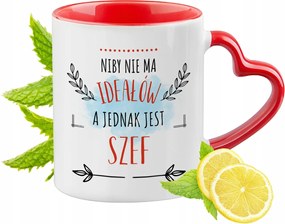 Piros főnök bögre szív alakú füllel ajándék nyomott mintával