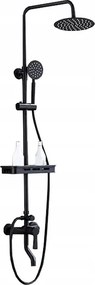 Zuhanyszett esőztetővel , polccal, fekete