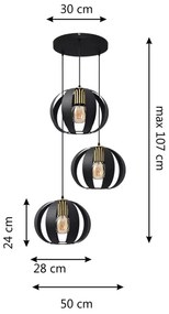 Csillár zsinóron NEWTON 3xE27/15W/230V fekete