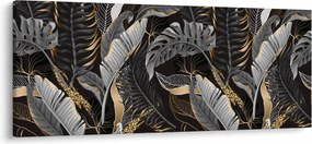 Kép - Trópusi levelek fekete és arany színben (120x50 cm)