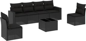 vidaXL 7 részes fekete polyrattan kerti ülőgarnitúra párnával