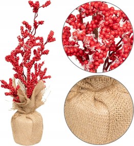 Virágok Cserépben Piros 38cm Juta Mint Élő Karácsonyi Dekoráció Az Asztalra
